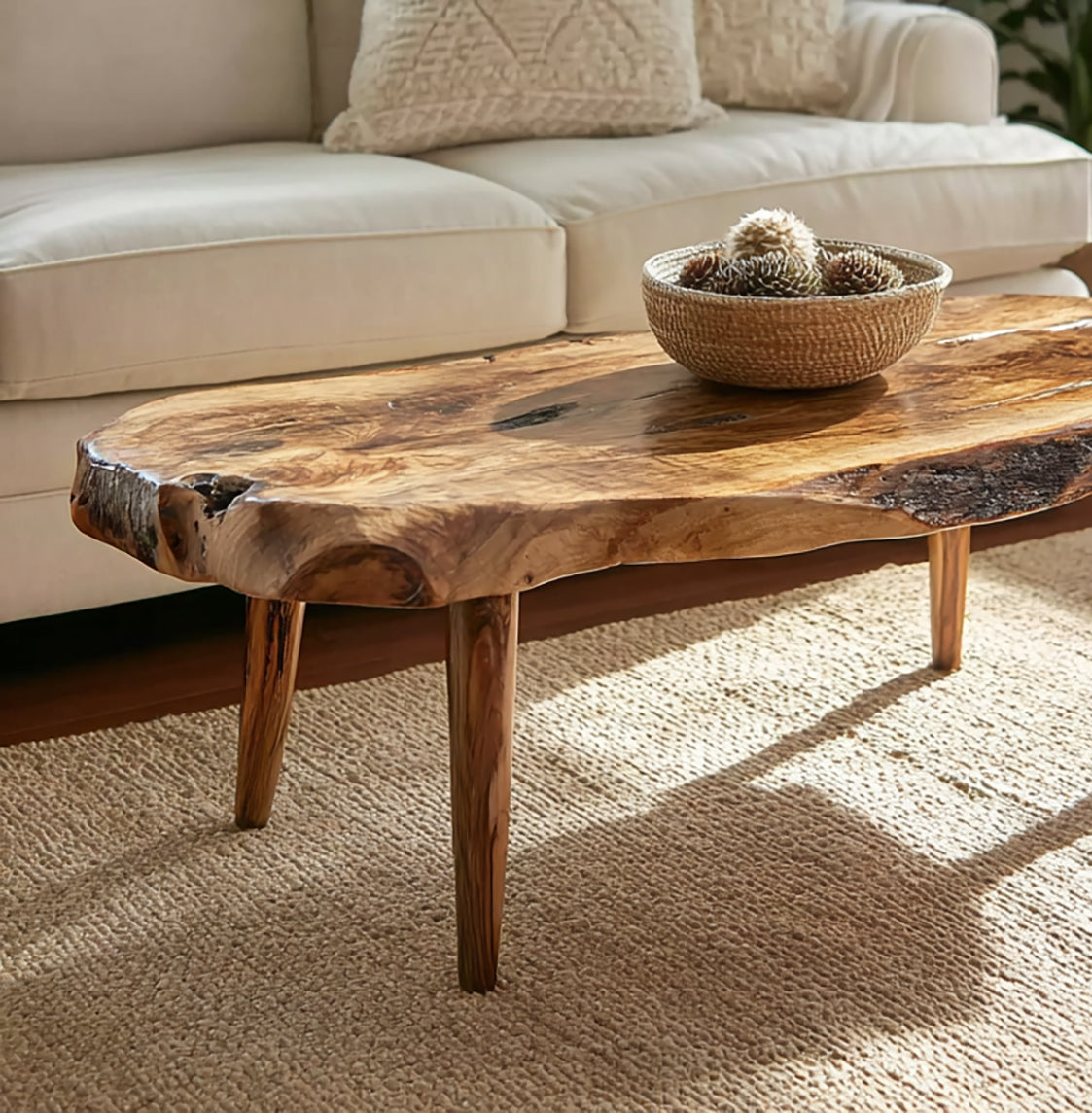 Handmade Live Edge Wood Coffee Table – Rustic Natural Solid Wood Table