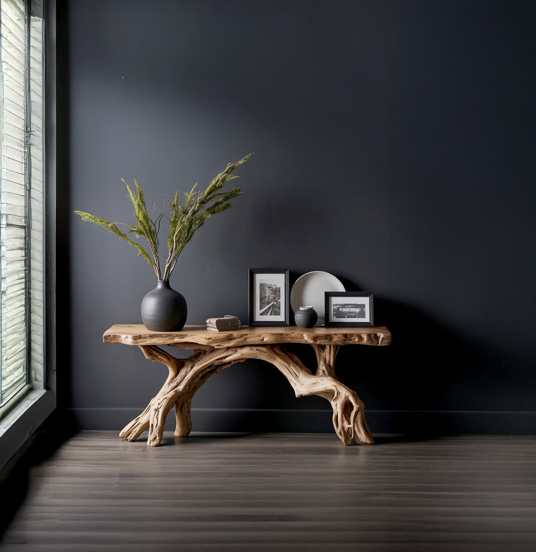 Narrow Live Edge Console Table – Rustic Floating Entryway Shelf