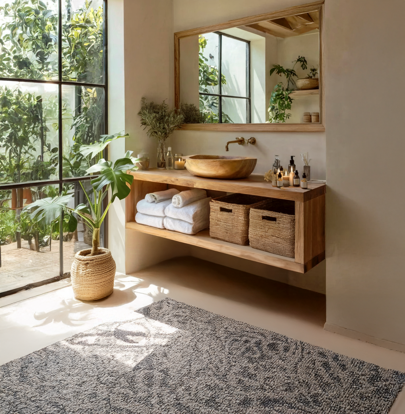 Rustic Floating Bathroom Vanity – Handmade Live Edge Solid Wood Farmhouse Cabinet with Wall Mounted Brackets