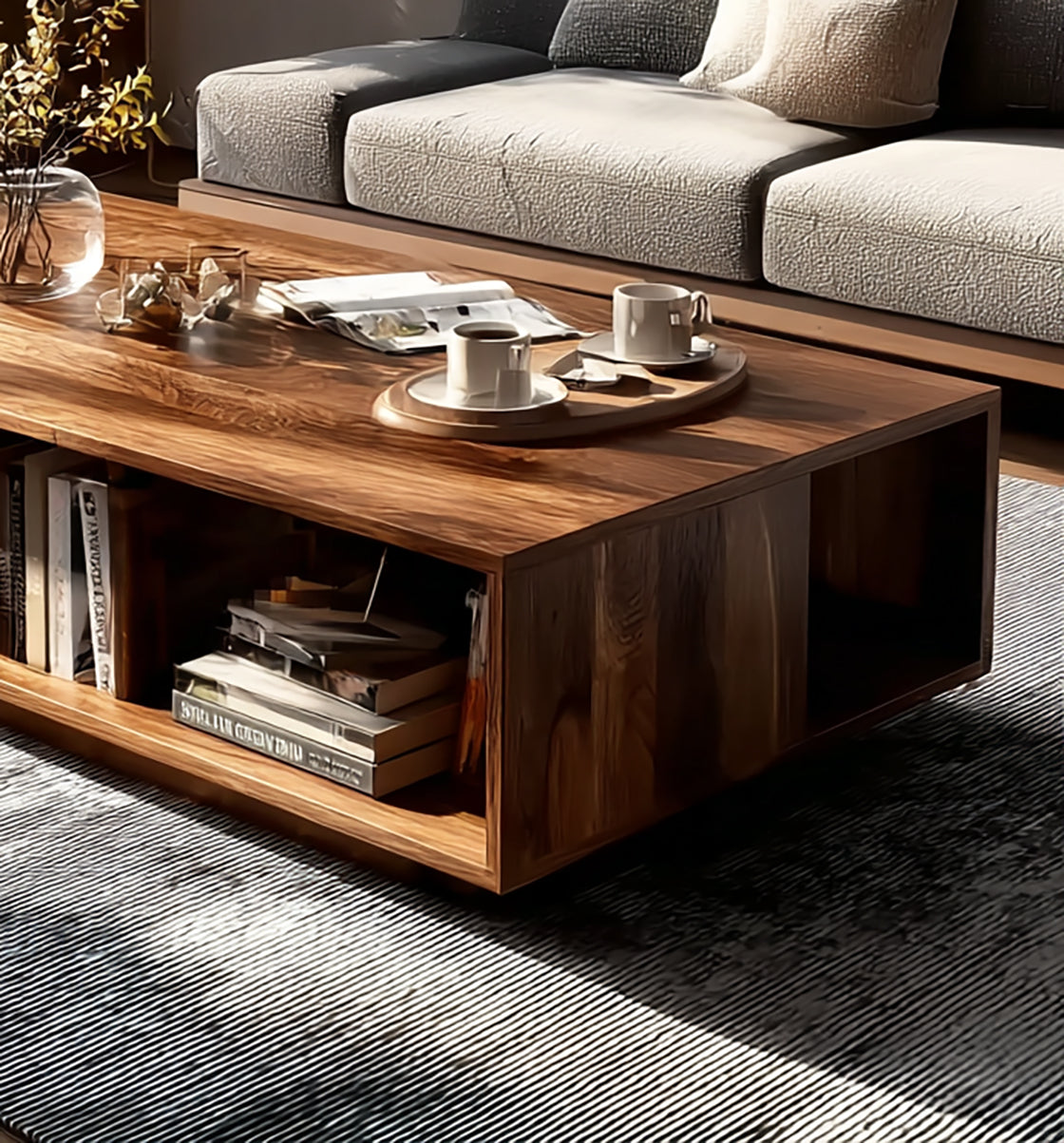 Handmade Boho Wood Coffee Table: Solid Wood Modern Design