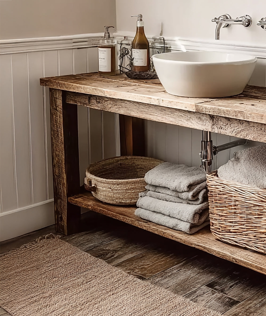 Rustic Wood Bathroom Vanity – Farmhouse Sink Console, Handmade Solid Wood