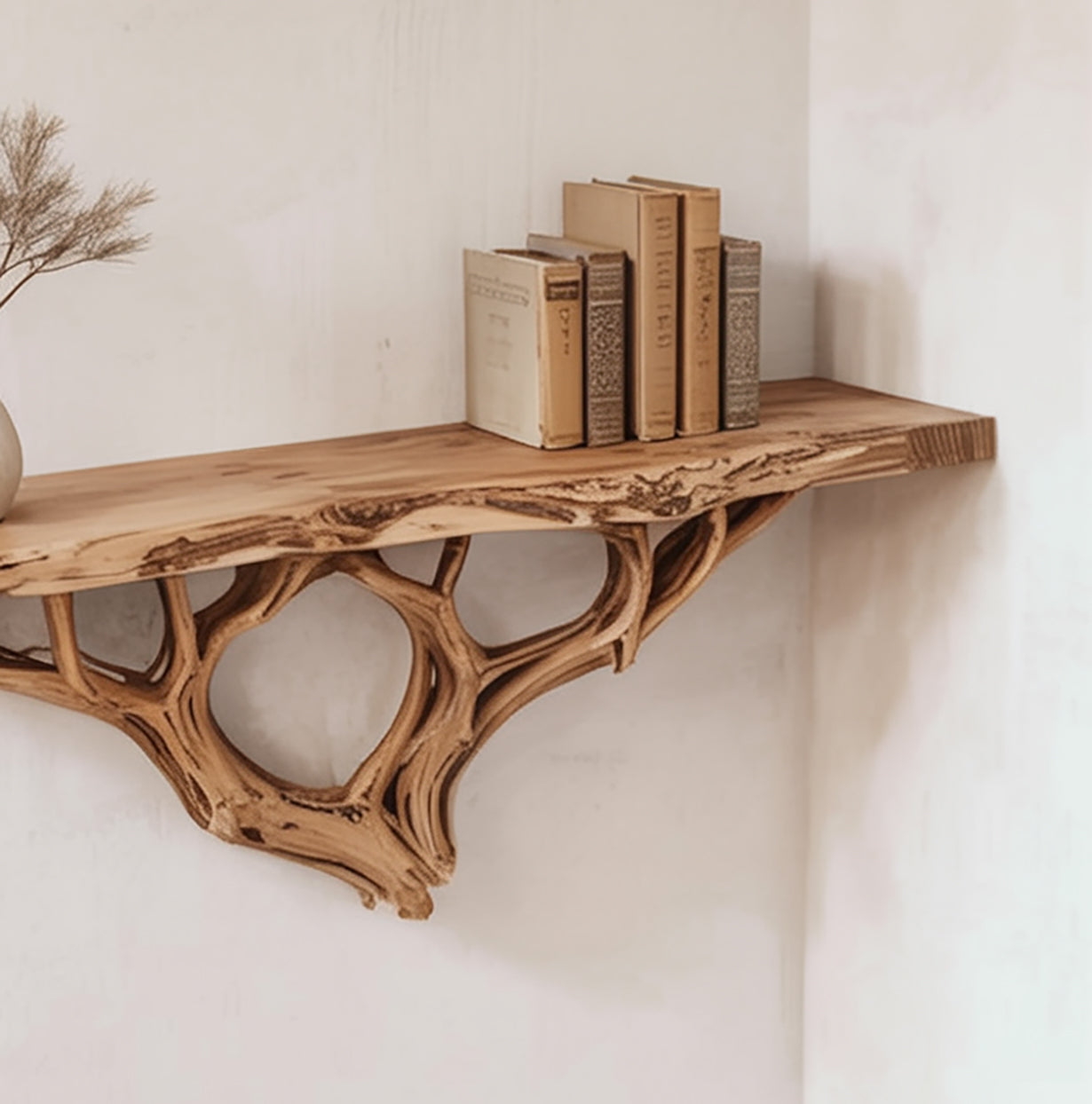 Floating Tree Bookshelf Wall Mount Solid Wood Unique Shelving Driftwood Branch Wall Art