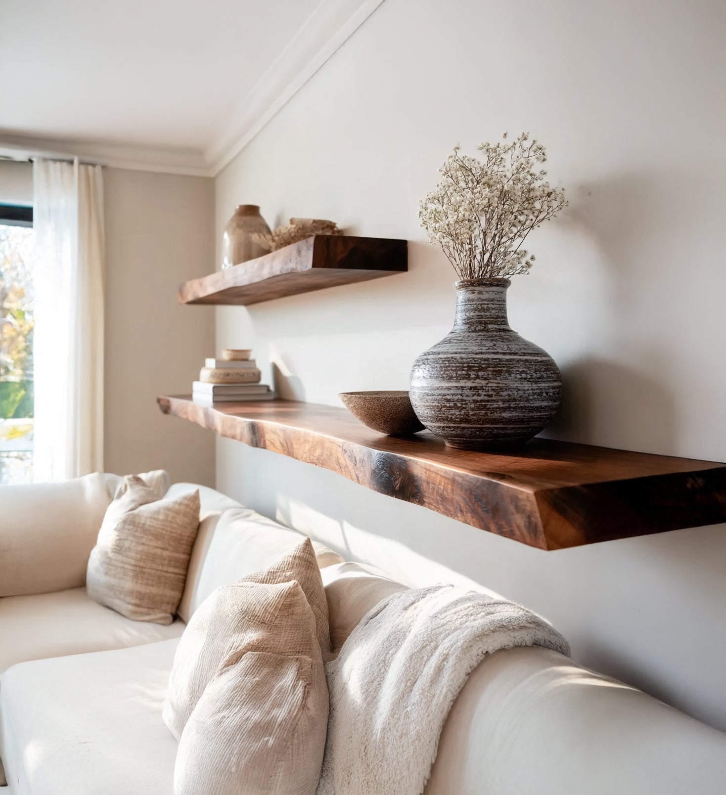 Handmade Live Edge Wooden Floating Shelves – Rustic Wall Decor