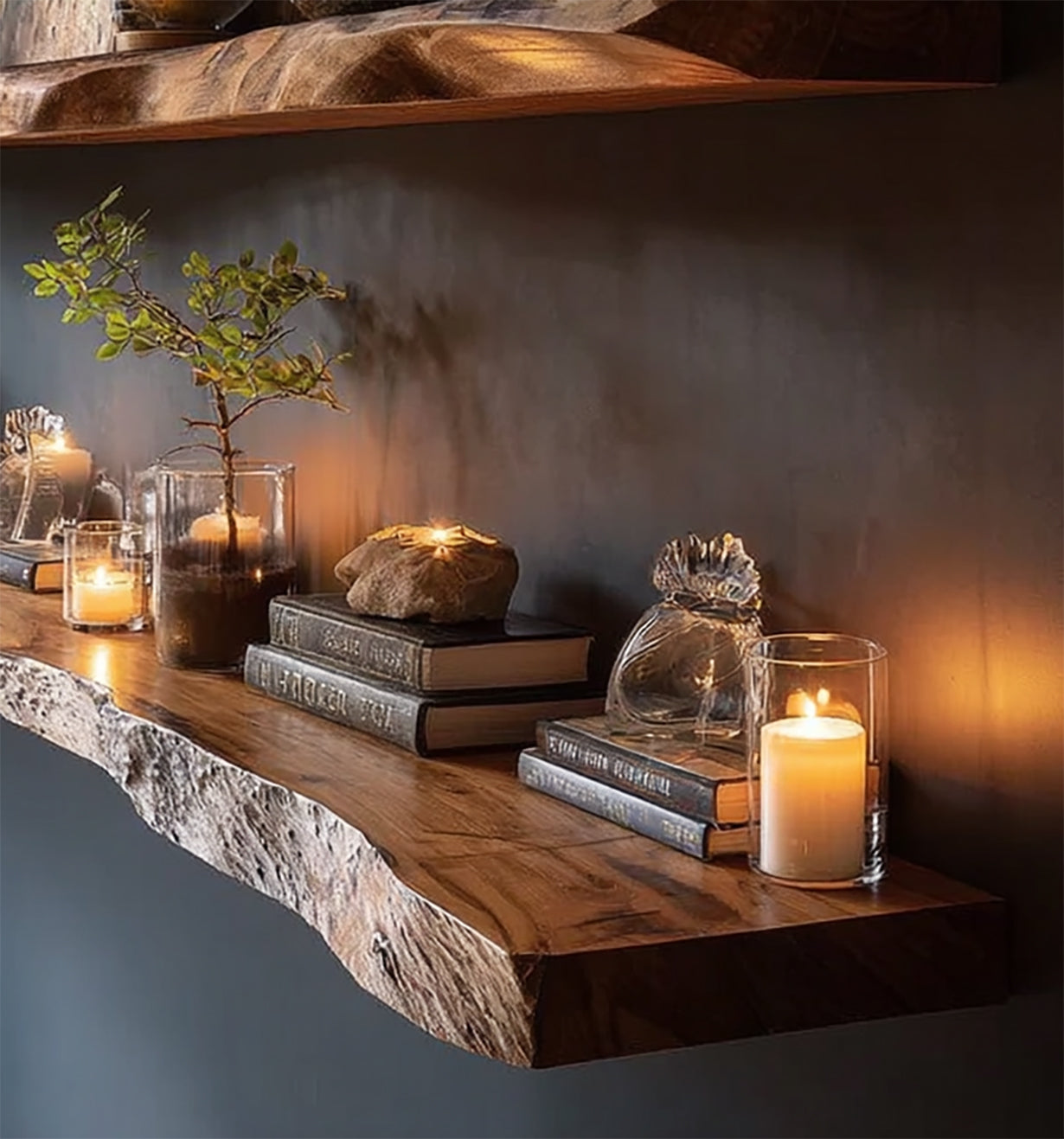 Rustic Live Edge Floating Shelves – Handmade Solid Wood Wall Shelves