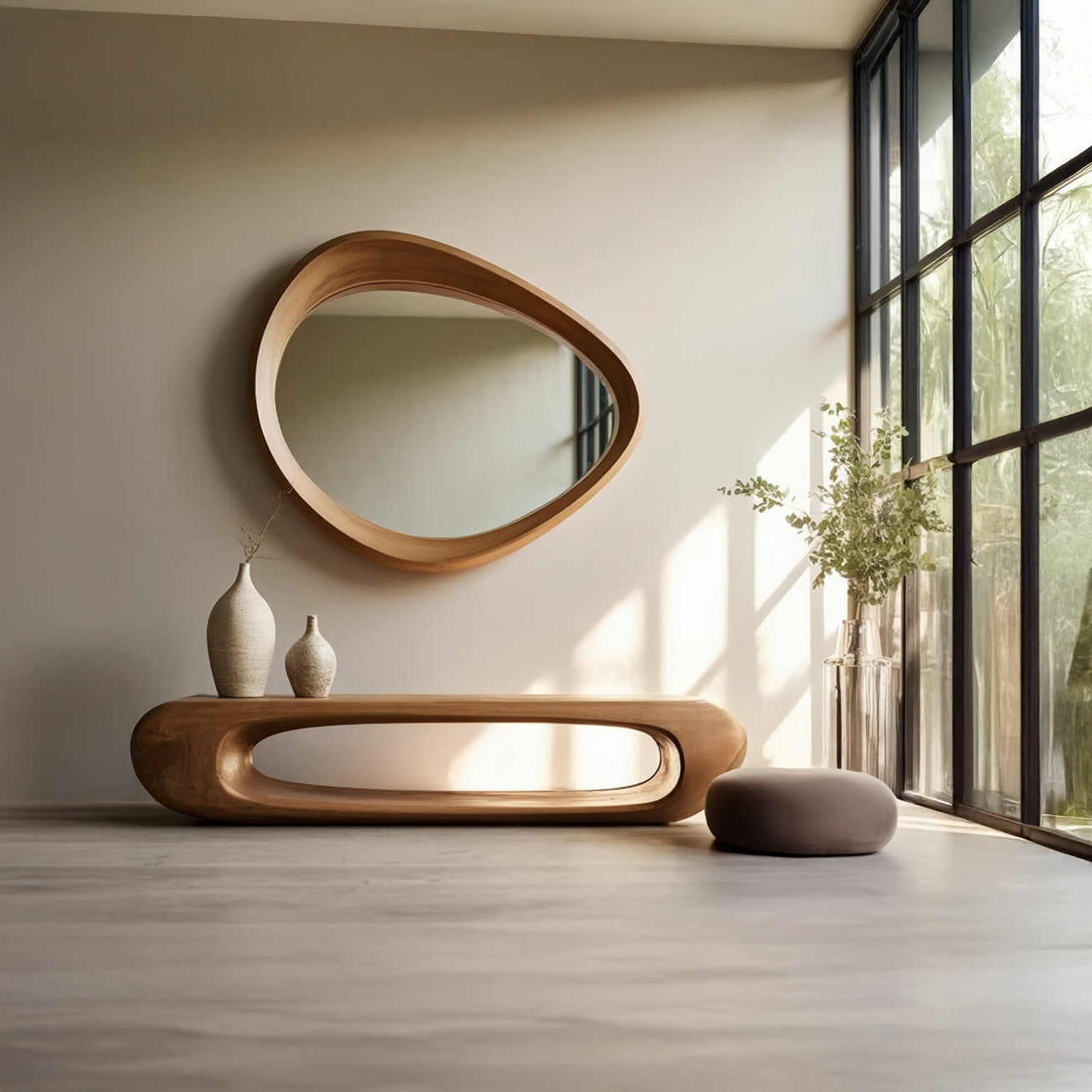 Handmade Irregular Wood Mirror – Mid Century Modern Wall Mirror