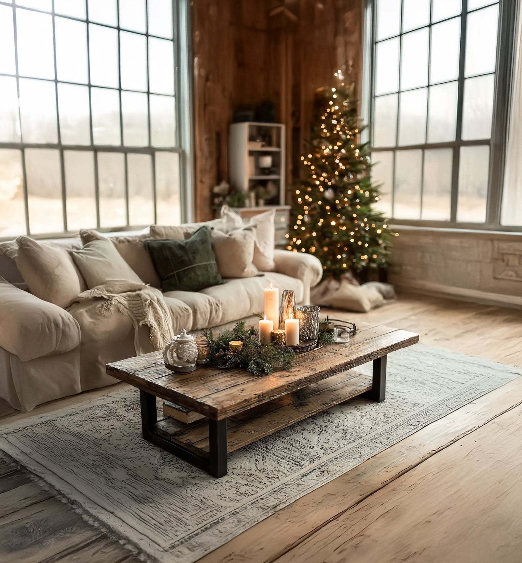 Rustic Farmhouse Coffee Table – Handmade Live Edge Solid Wood with Metal Legs