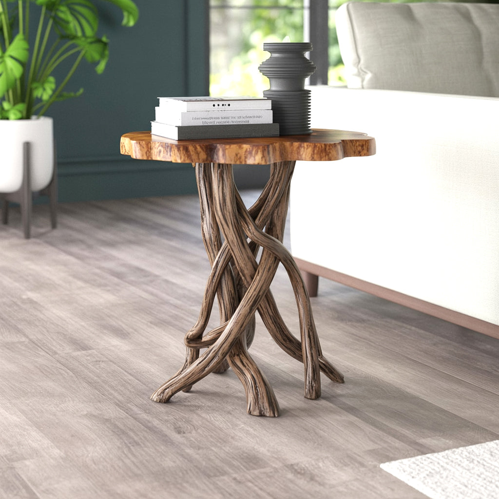 Handcrafted Rustic Wood End Table – Natural Solid Wood Accent Table