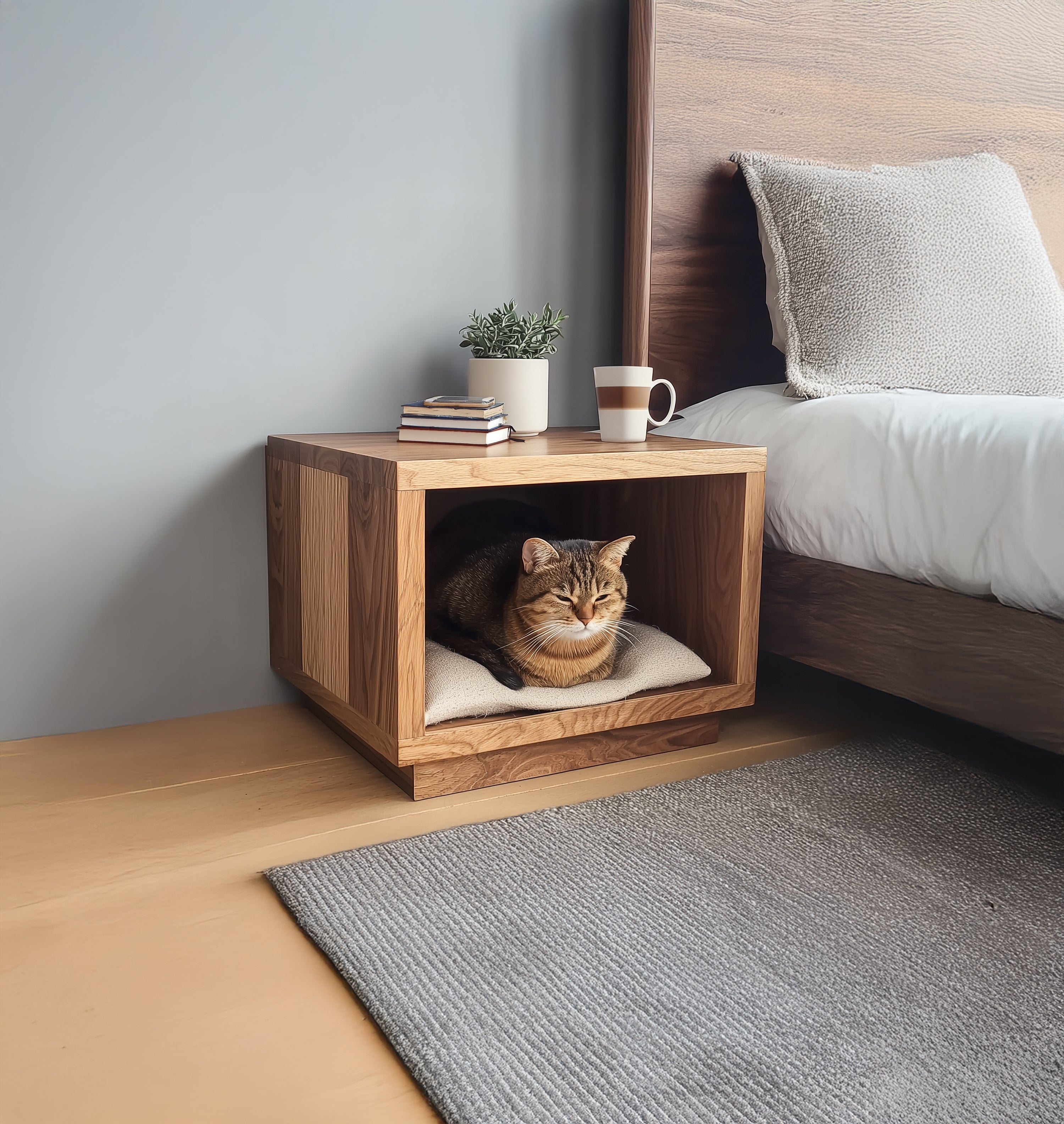 Modern Nightstand with Built-In Pet Bed – Hidden Cat House for Bedroom or Small Apartment