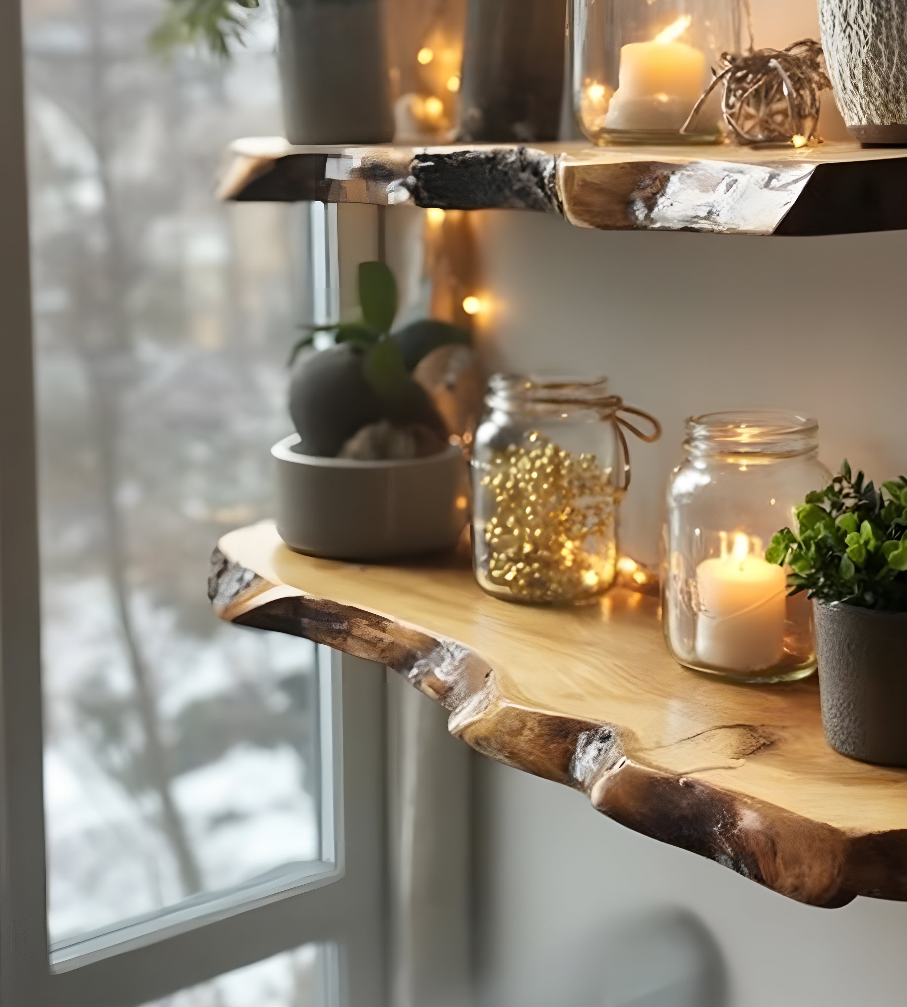 Live Edge Walnut Floating Shelves – Farmhouse Wooden Shelf Christmas Décor