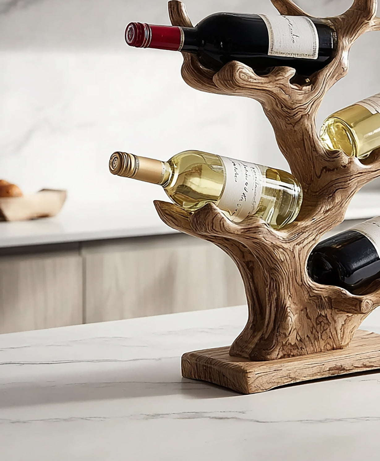 Mid Century Wine Rack – Solid Wood Countertop Wine Stand for Farmhouse Kitchen & Bar