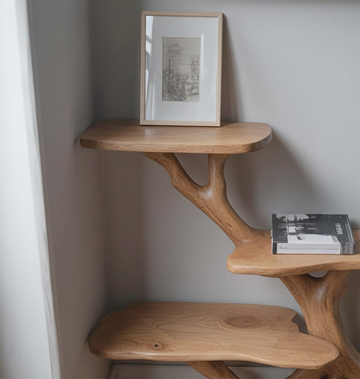 Driftwood Nightstand – Tree Branch Bedside Bookshelf Stand Rustic Home