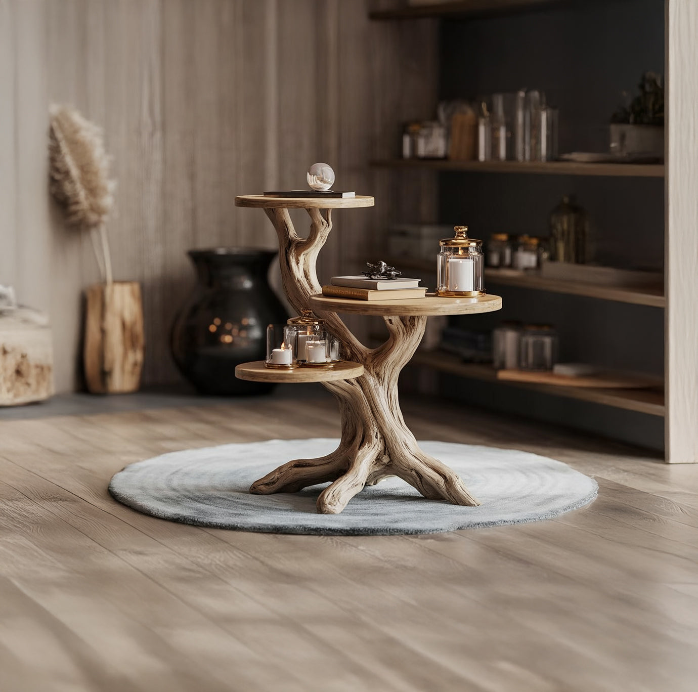 Handcrafted Solid Wood End Table – Tree-Inspired Sculptural Accent Table