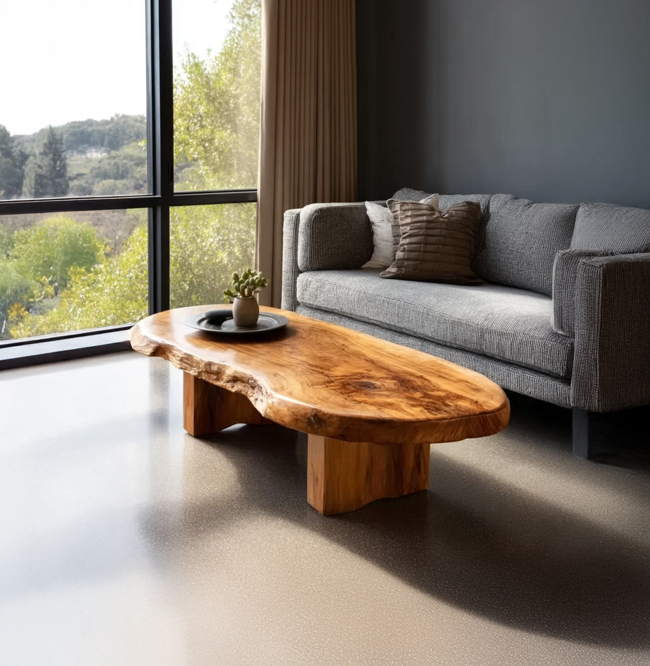 Asymmetrical Live Edge Coffee Table – Modern Boho Style