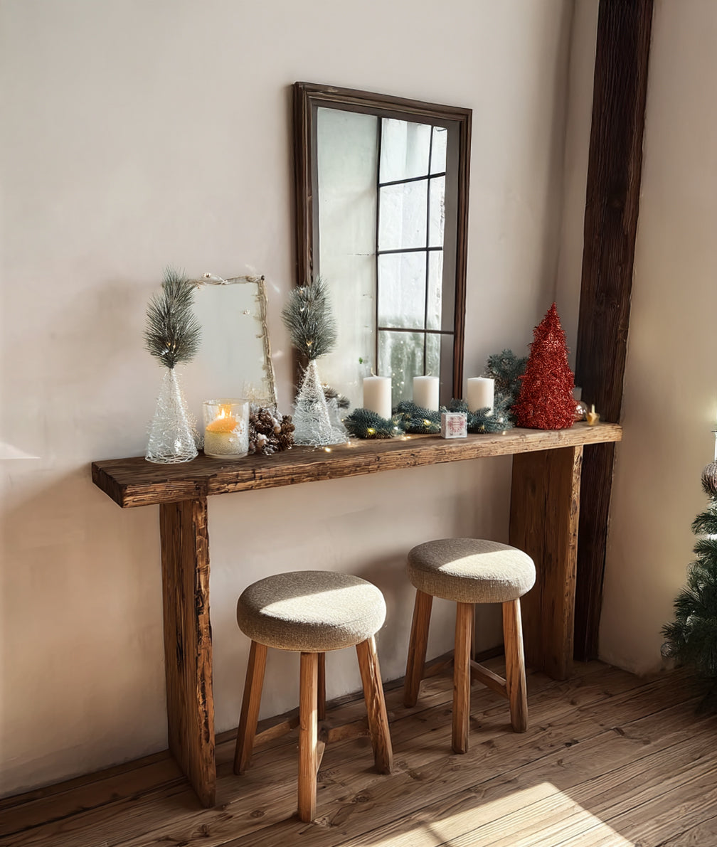 Rustic Solid Wood Console Table – Handmade Entryway Table for Holiday Decor