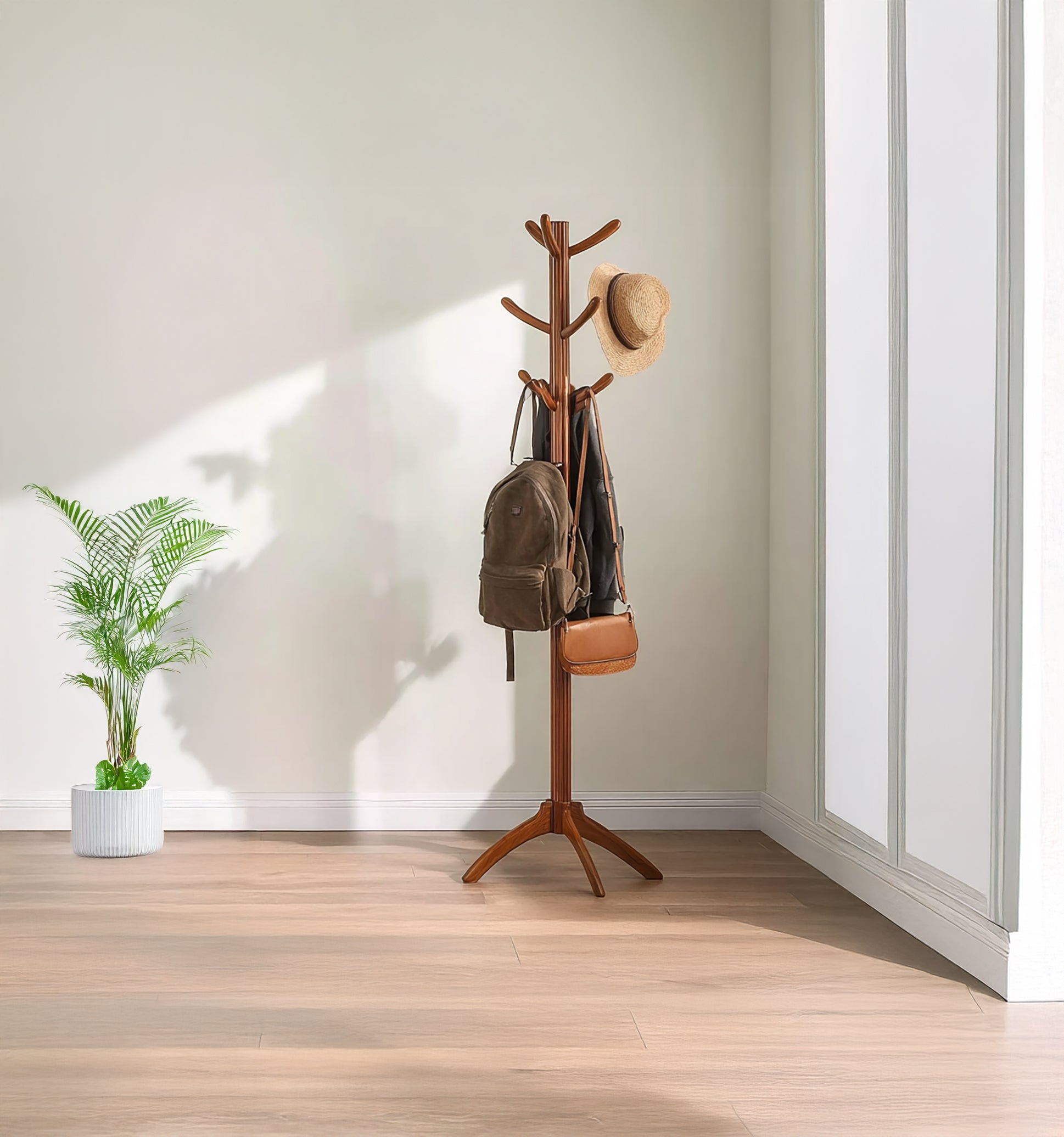 Solid Wood Coat Rack with 10 Hooks – Vintage Wall Mounted Coat Hanger, Hat Rack, Clothes & Towel Storage Rack