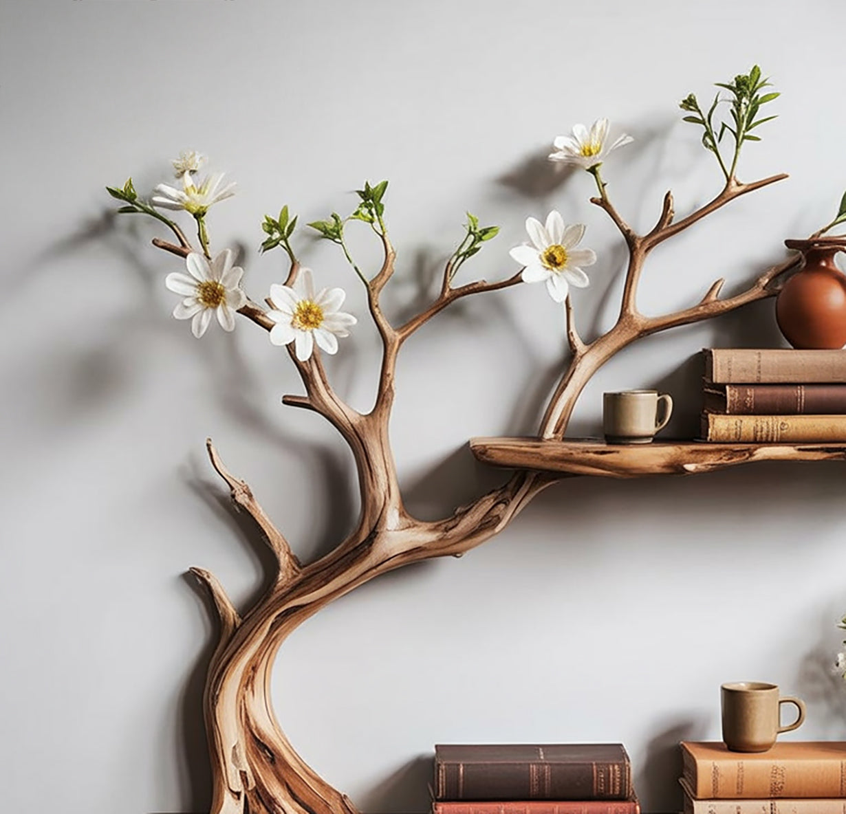 Floating Tree Bookshelf – Solid Wood Driftwood Wall Art Decor