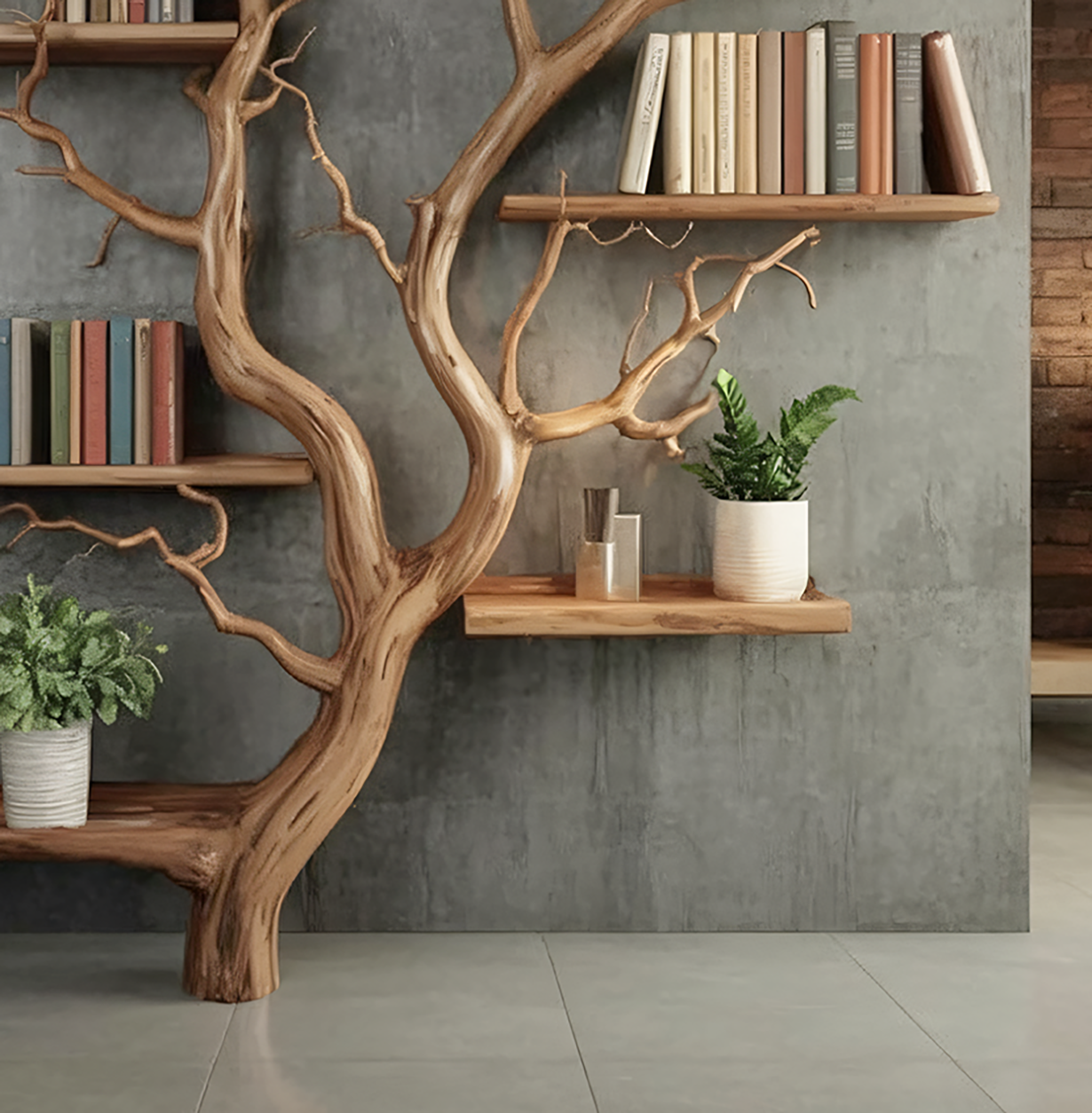 RootCraft Tree Bookshelf | Handmade Driftwood Wall Mounted Bookcase