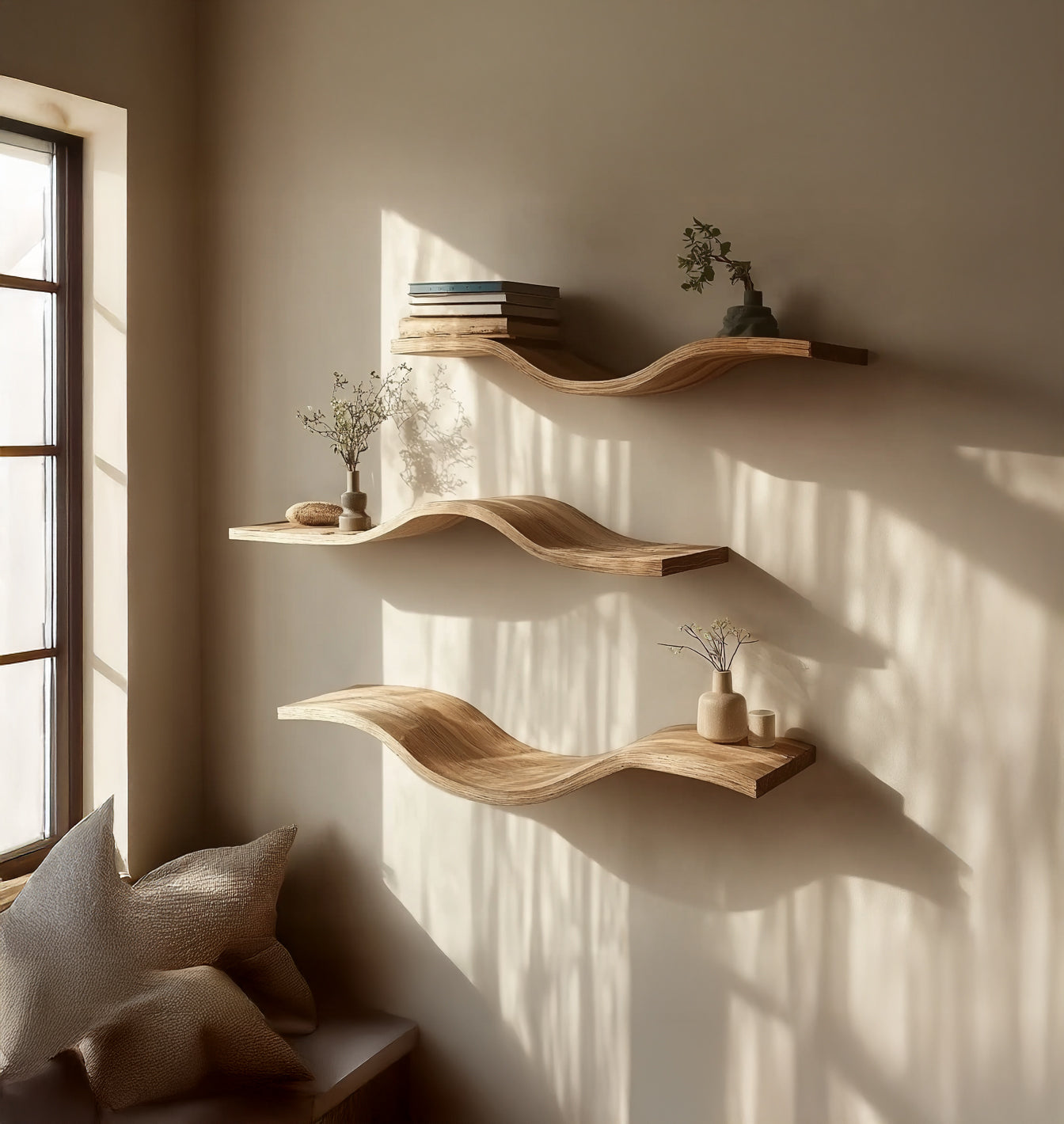 Rustic Floating Wall Shelf with Live Edge – Solid Wood Shelf