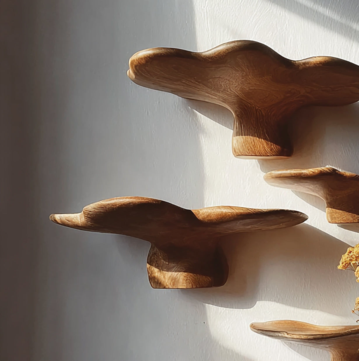 Handcrafted Rustic Mushroom Floating Shelf – Live Edge Wooden Wall Décor