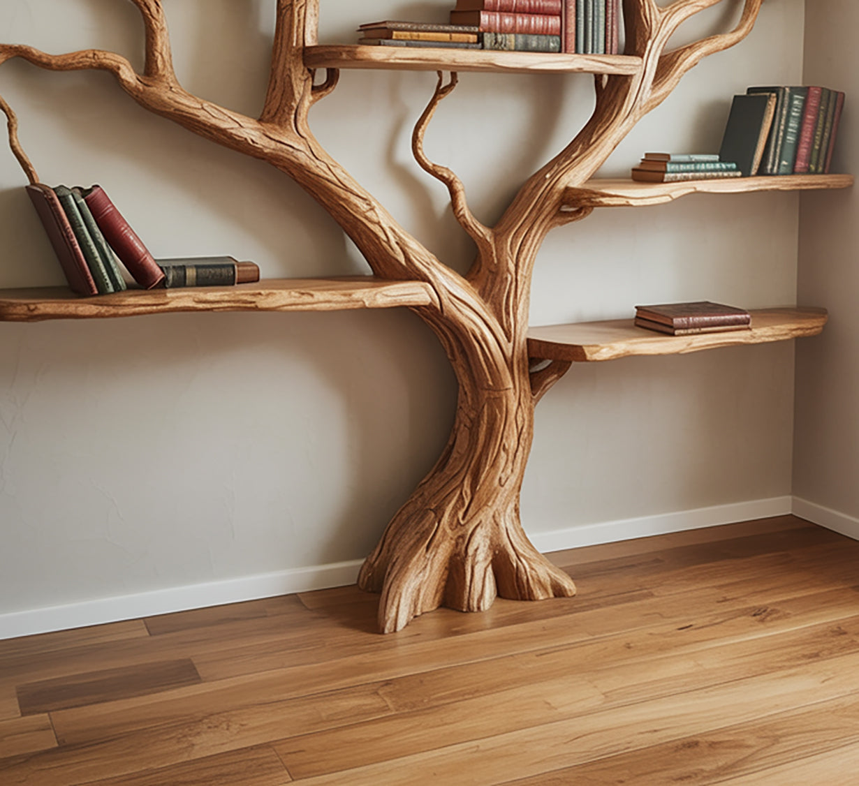 Driftwood Tree Bookshelf | Branch Floating Wall Shelf | Rustic Wooden Bookcase
