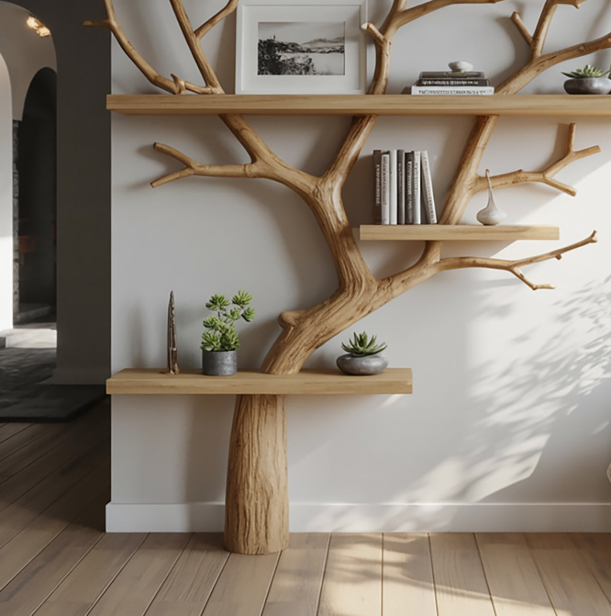 Driftwood Tree Bookshelf | Branch Floating Wall Shelf | Rustic Wooden Bookcase