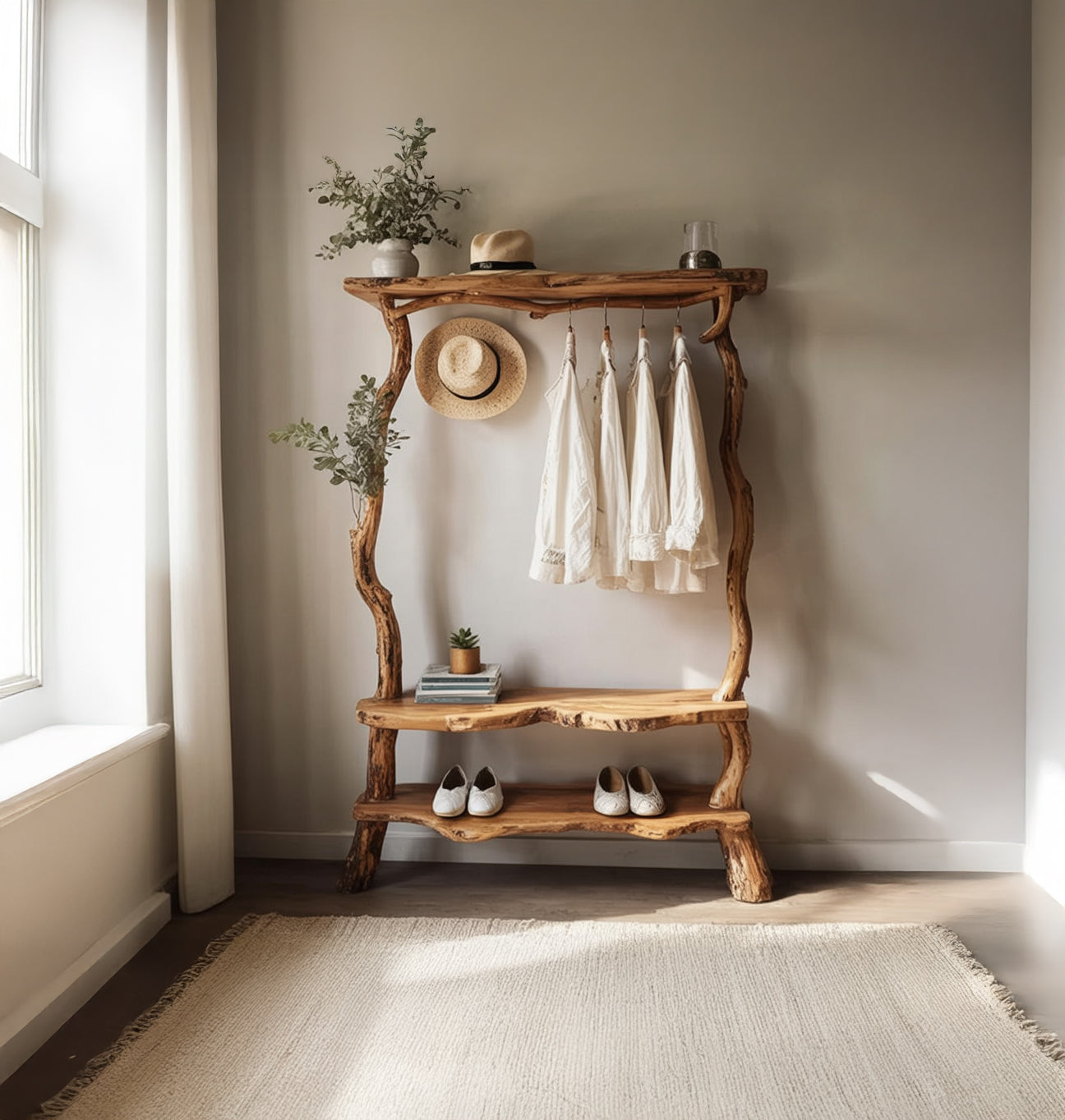 Tree Branch Coat Hooks – Driftwood Solid Wood Wall Rack Shelf