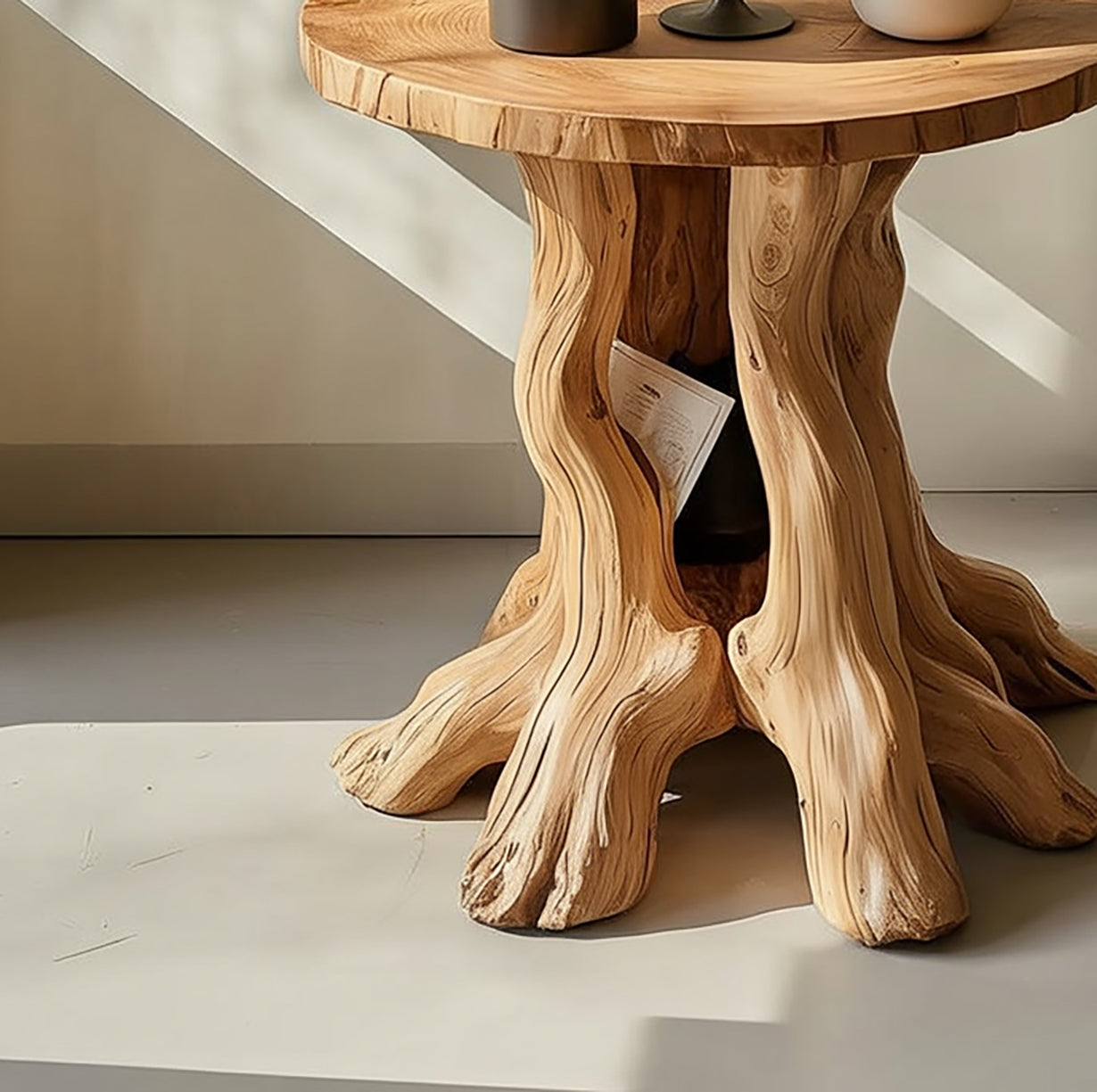 Handcrafted Solid Wood End Table with Sculptural Tree-Root Base – Accent Side Table