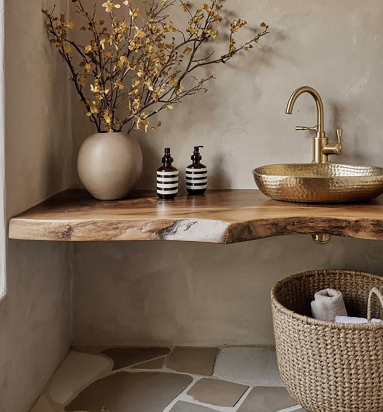 Live Edge Floating Vanity Shelf – Rustic Solid Wood Bathroom Organizer