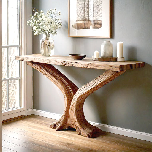 Narrow Entryway Table Console – Handmade Rustic Live Edge Natural Wood Farmhouse Table