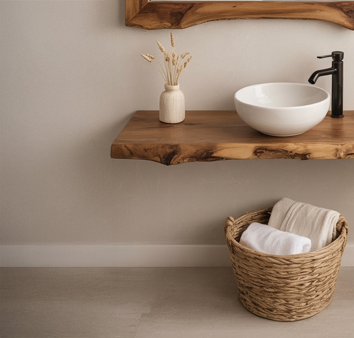 Solid Wood Floating Shelf - Unique Bathroom Decor