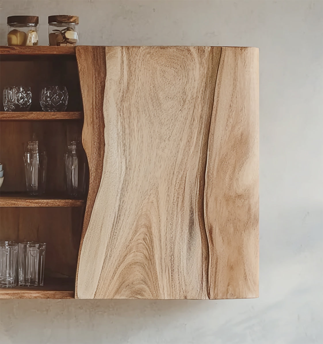 Handcrafted Solid Wood Wall Cabinet with Live Edge Door – Rustic Kitchen Storage Shelf