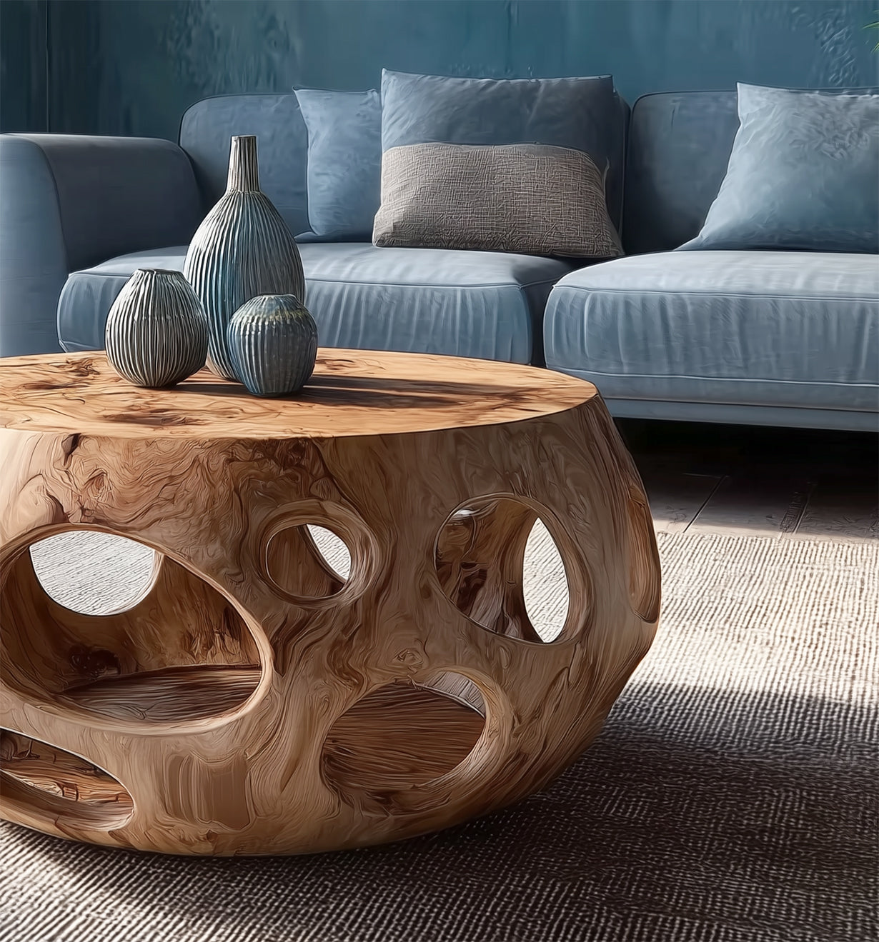 Handmade Live Edge Round Coffee Table – Solid Wood Rustic Farmhouse Accent for Living Room