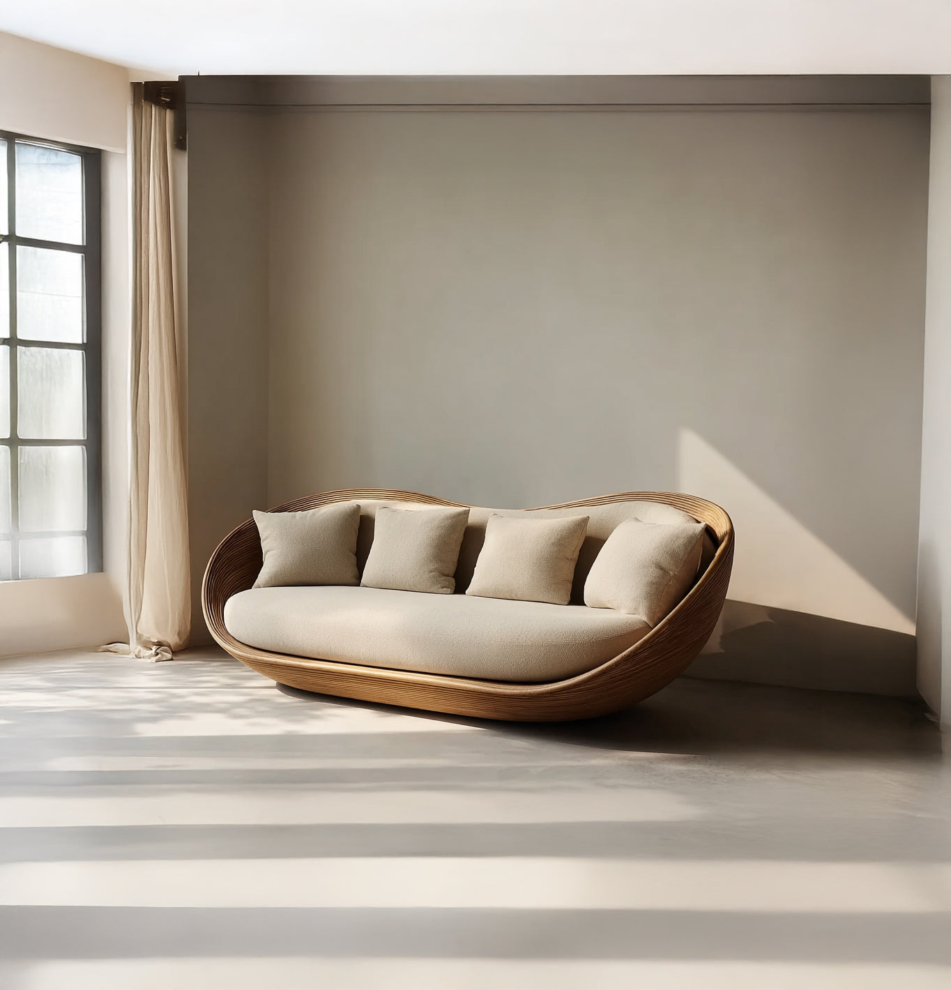 Artistic Wooden Sofa – Sculptural Modern Living Room Seating