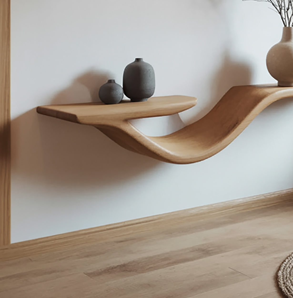 Rustic Wavy Floating Shelf Live Edge Decorative For Living Room