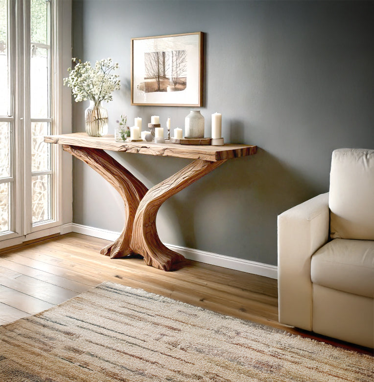 Narrow Entryway Table Console – Handmade Rustic Live Edge Natural Wood Farmhouse Table