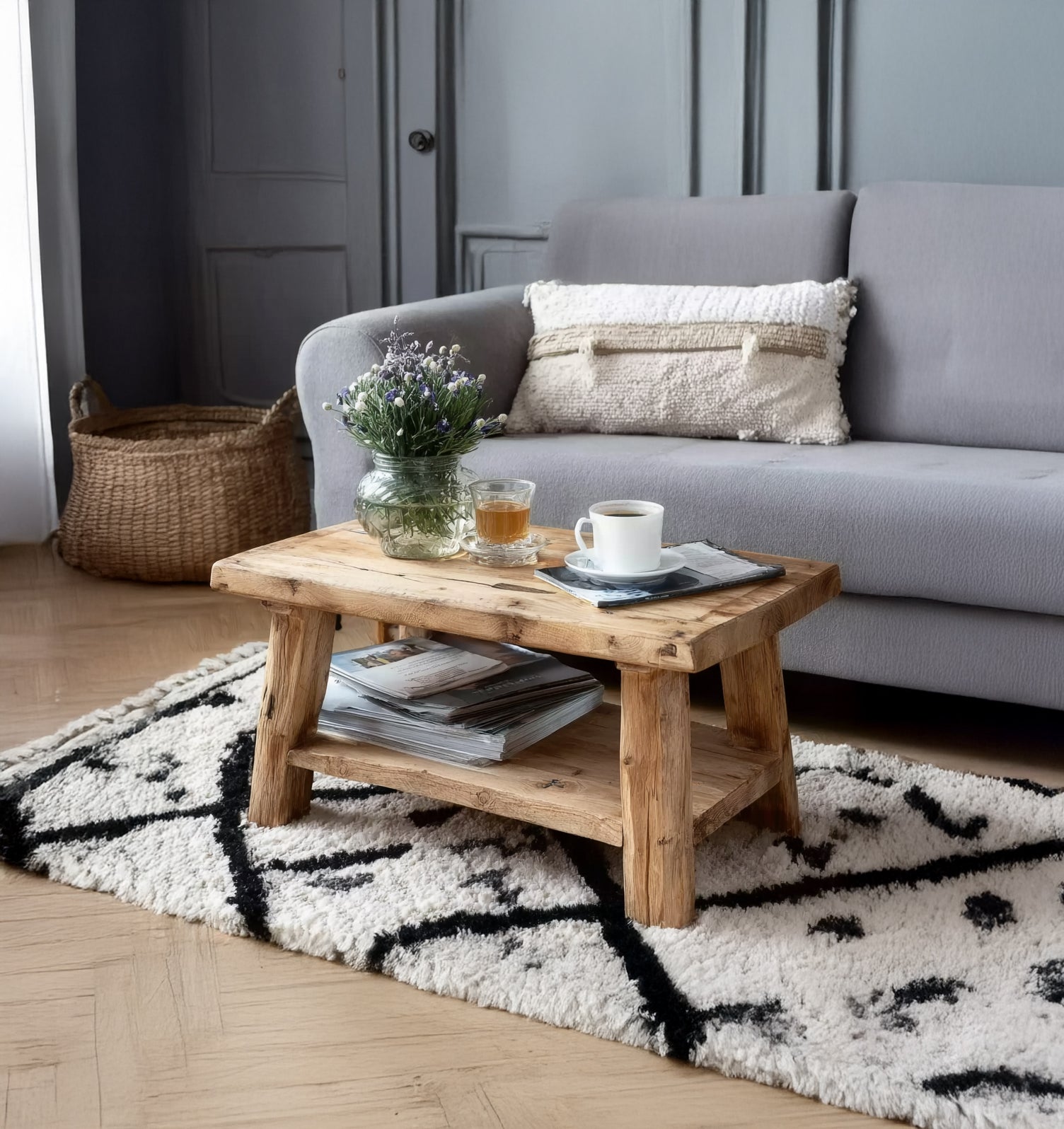 Rustic Coffee Table – Solid Wood Reclaimed Live Edge Farmhouse Living Room Table