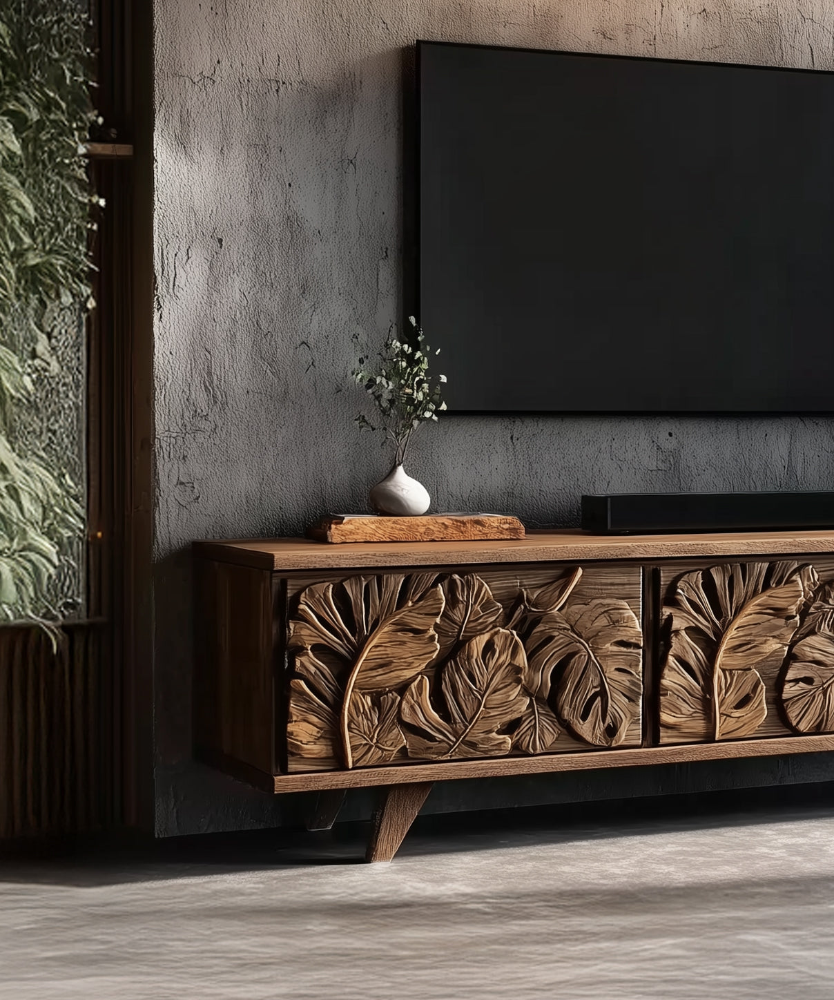 Retro Low Wooden TV Cabinet – Solid Wood Wabi-Sabi Sideboard, Custom Handmade Furniture