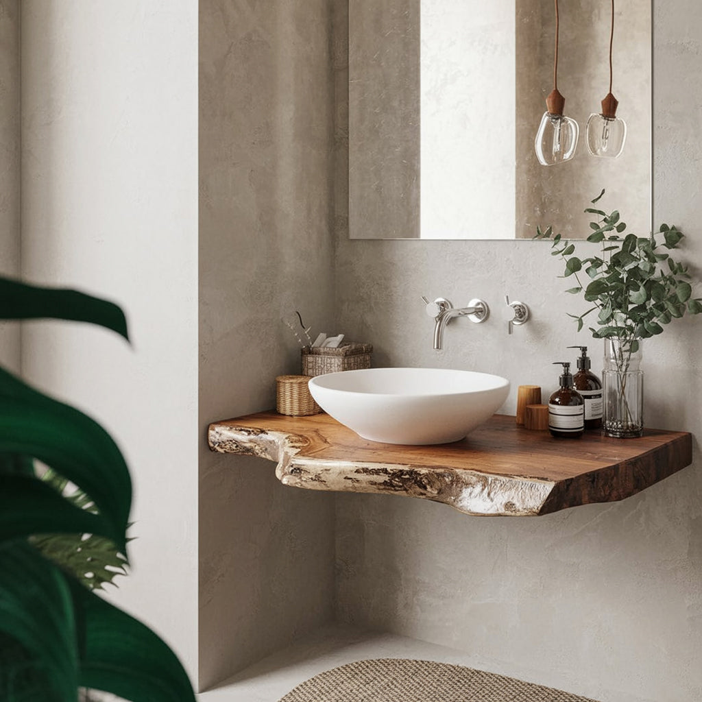 Rustic Live Edge Bathroom Vanity Shelf – Handmade Wood Decor