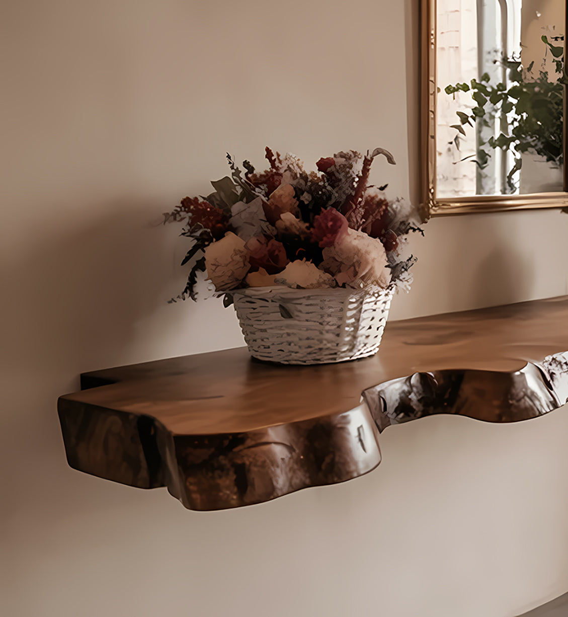 Live Edge Walnut Floating Shelves – Farmhouse Wooden Heavy Duty Shelf Christmas Décor