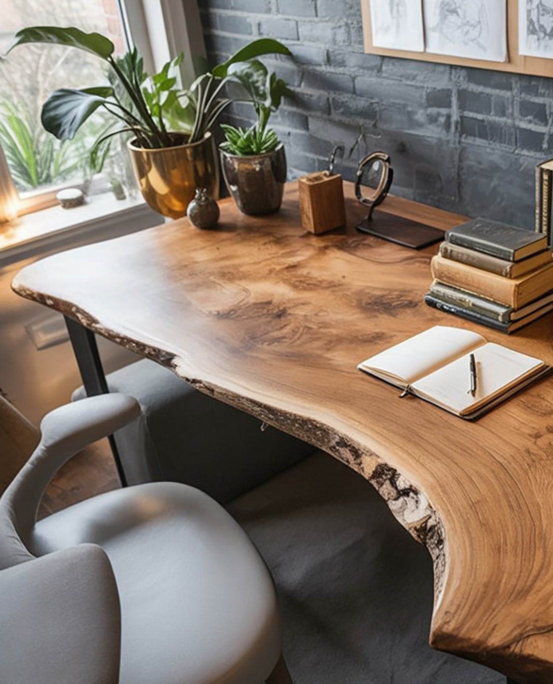Rustic Live Edge Wooden Desk for Home Office – Natural Wood Desk
