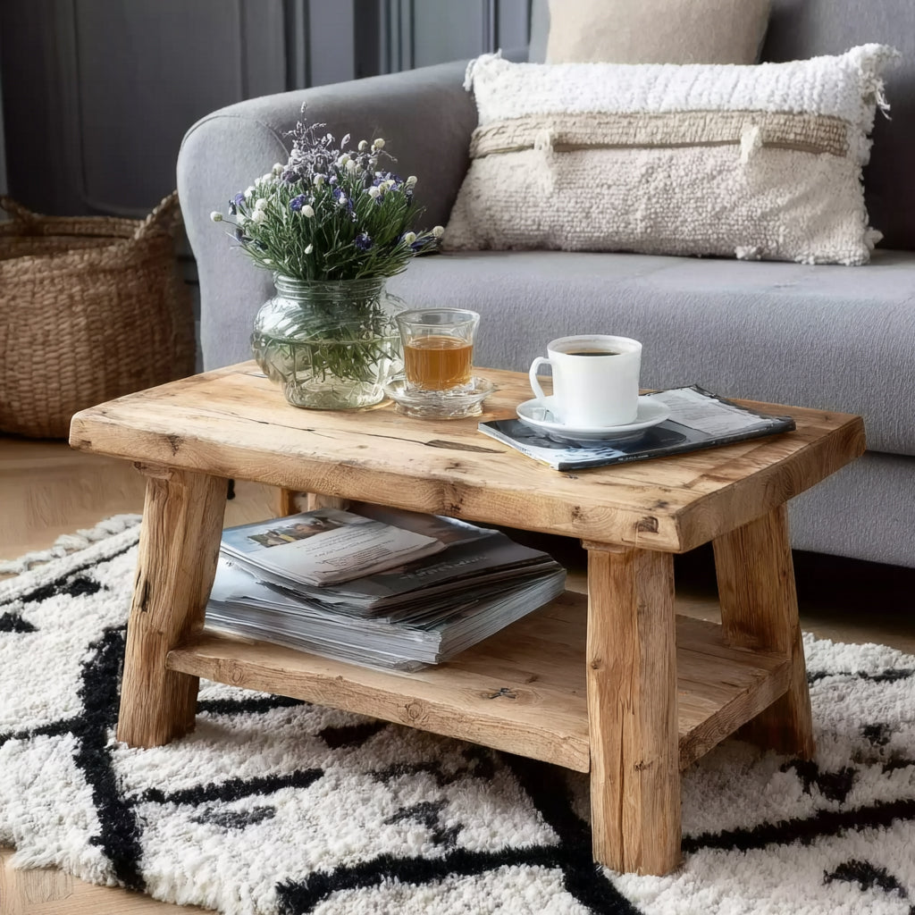 Rustic Coffee Table – Solid Wood Reclaimed Live Edge Farmhouse Living Room Table