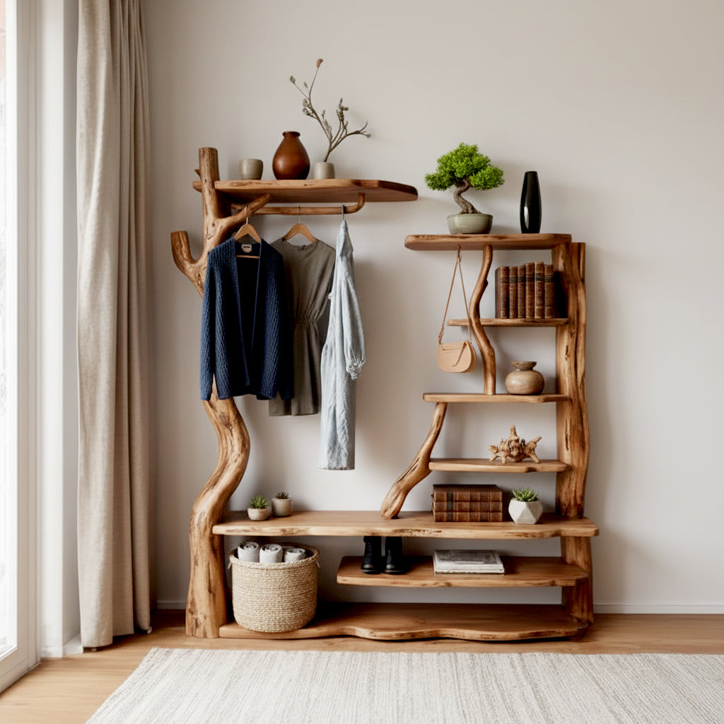 Tree Branch Coat Rack Wall Mount Driftwood Storage Shelf Coat Hook Shoe Storage Decoration