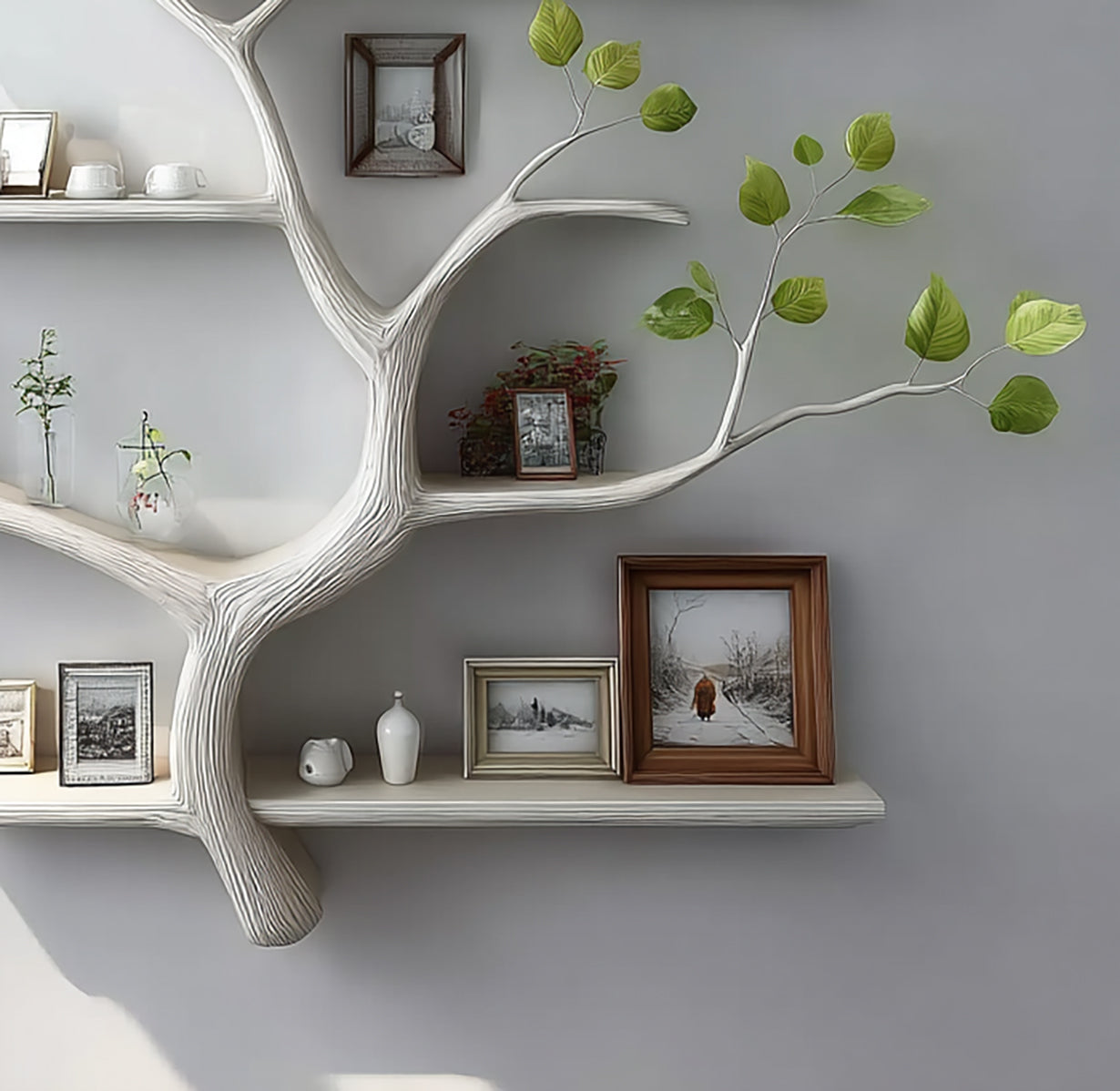 Handmade Tree Branch Bookshelf - Solid Wood Floating Wall Shelves