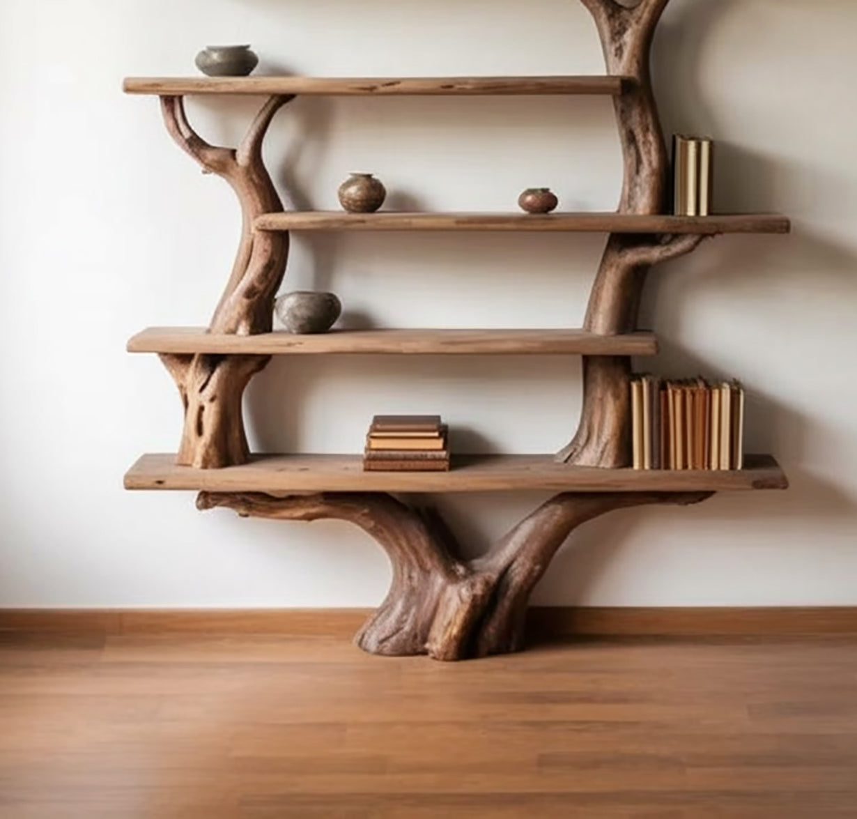 Tree Branch Bookshelf – Solid Wood Driftwood Wall & Floor Decor