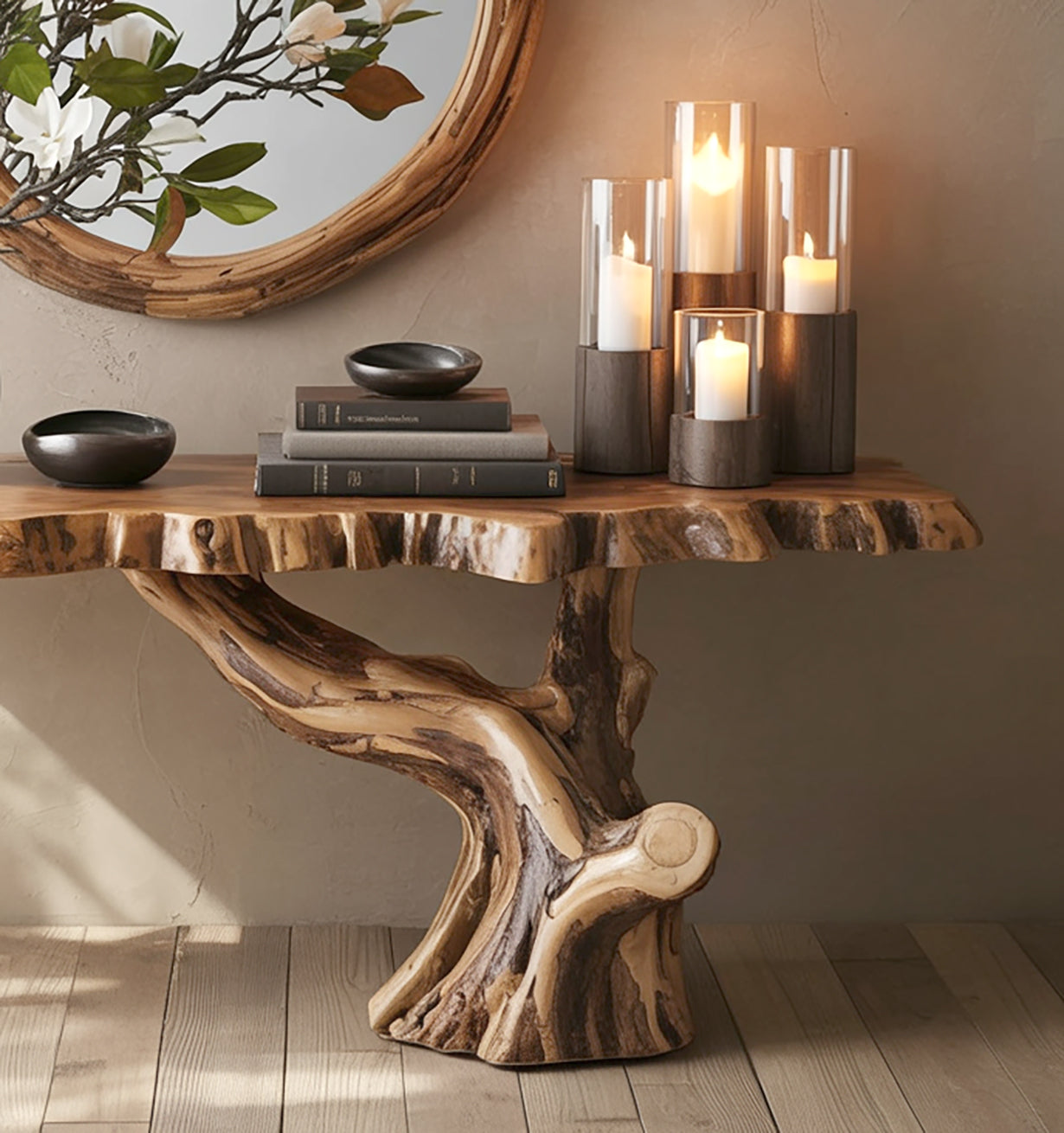 Floating Live Edge Console Table – Rustic Solid Wood Entryway & Hallway Accent