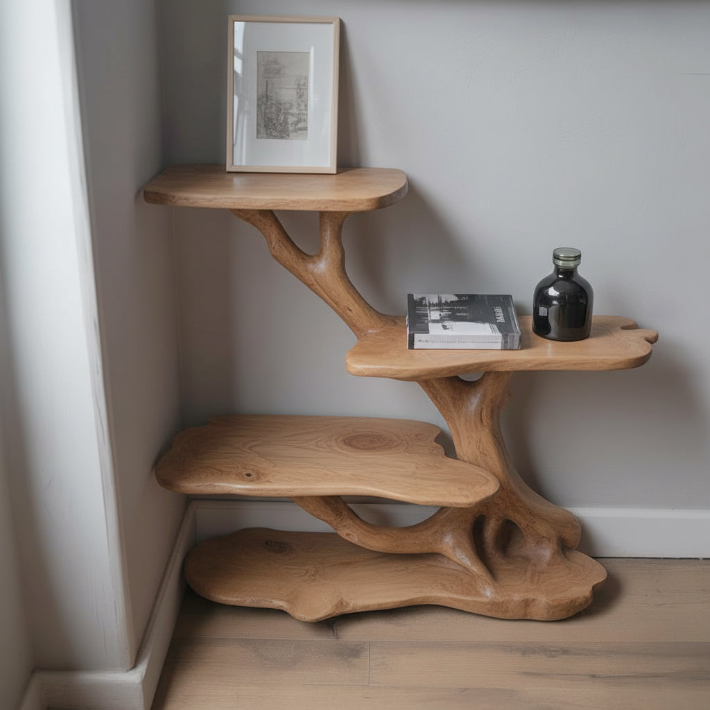 Driftwood Nightstand – Tree Branch Bedside Bookshelf Stand Rustic Home