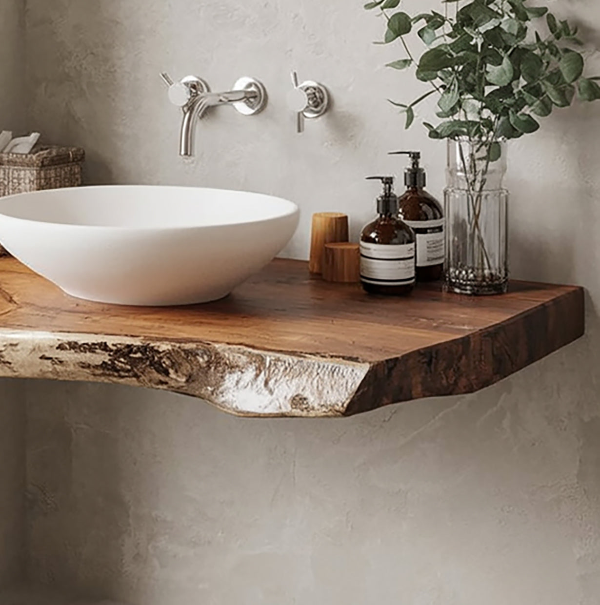 Rustic Live Edge Bathroom Vanity Shelf – Handmade Wood Decor