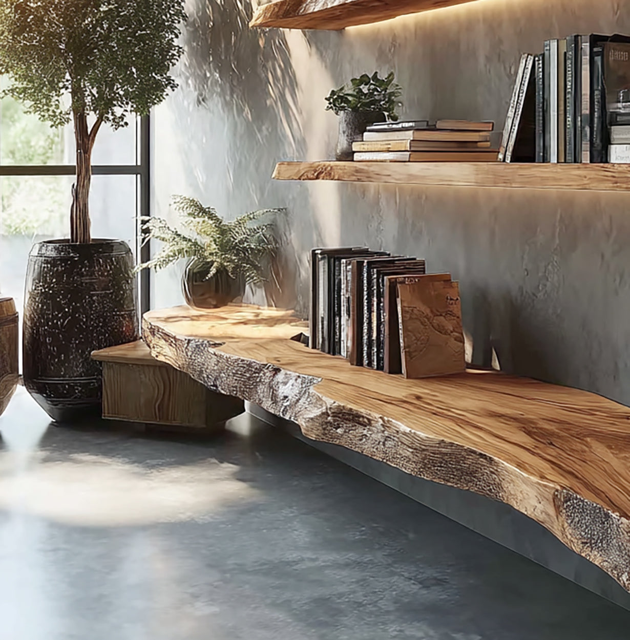 Live Edge Solid Wood Floating Shelves – Rustic Wall Decor for Home Use