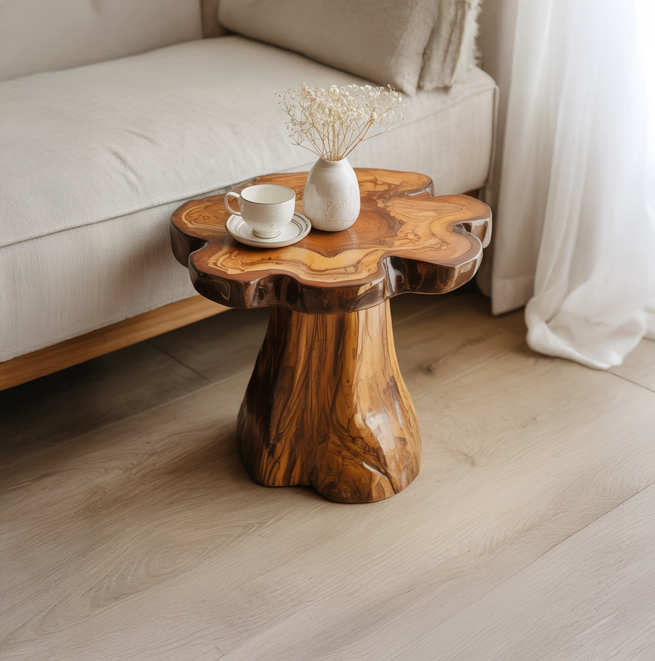 Handcrafted Live Edge End Table with Natural Grain for Artisanal Home Decor