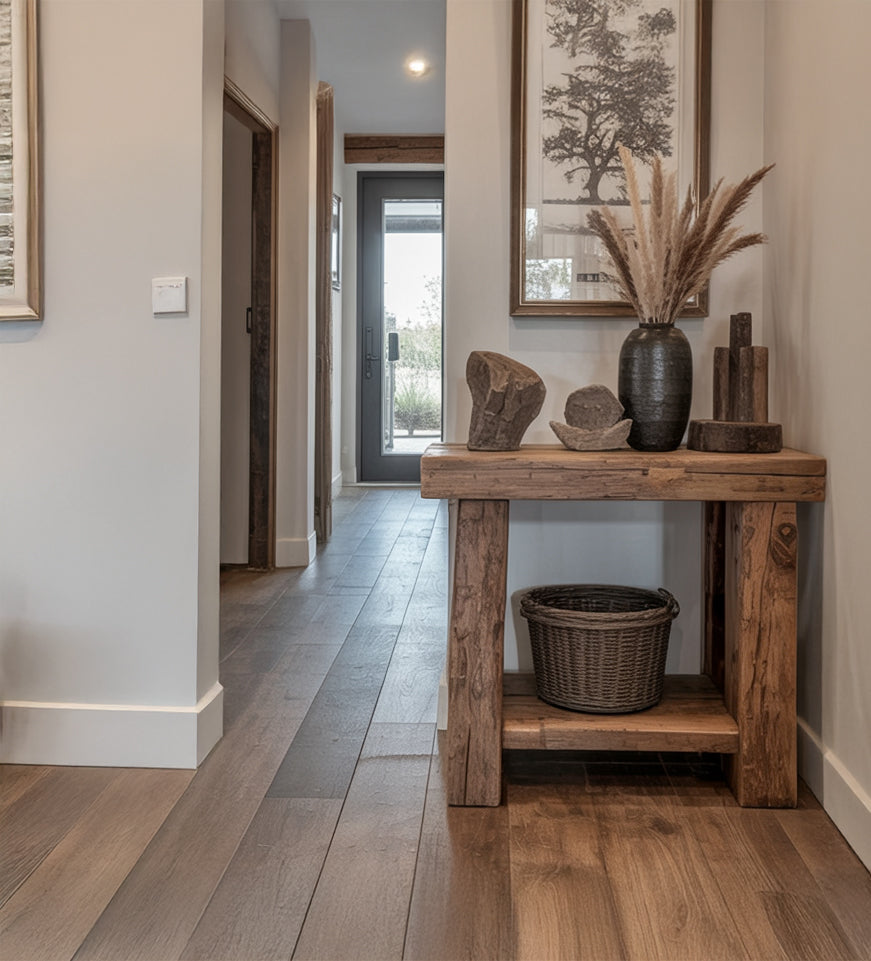 Rustic Farmhouse Console Table – Handmade Solid Wood Live Edge Hallway Entryway Sofa Table